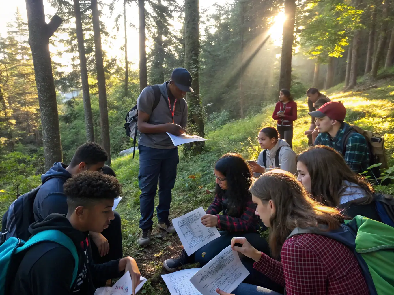 A photograph of a group participating in a hiking skill-building workshop, focusing on map reading and navigation techniques, organized by ASSOCIATION RANDO RANCE ET VALLONS.